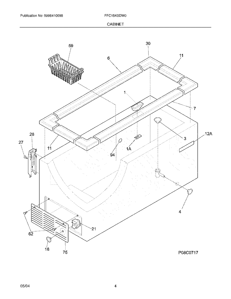 CABINET Diagram and Parts List for FFC15K0DW0  Frigidaire Freezer