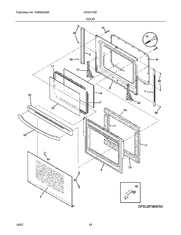DOOR Diagram and Parts List for CFEF372EB5  Frigidaire Range
