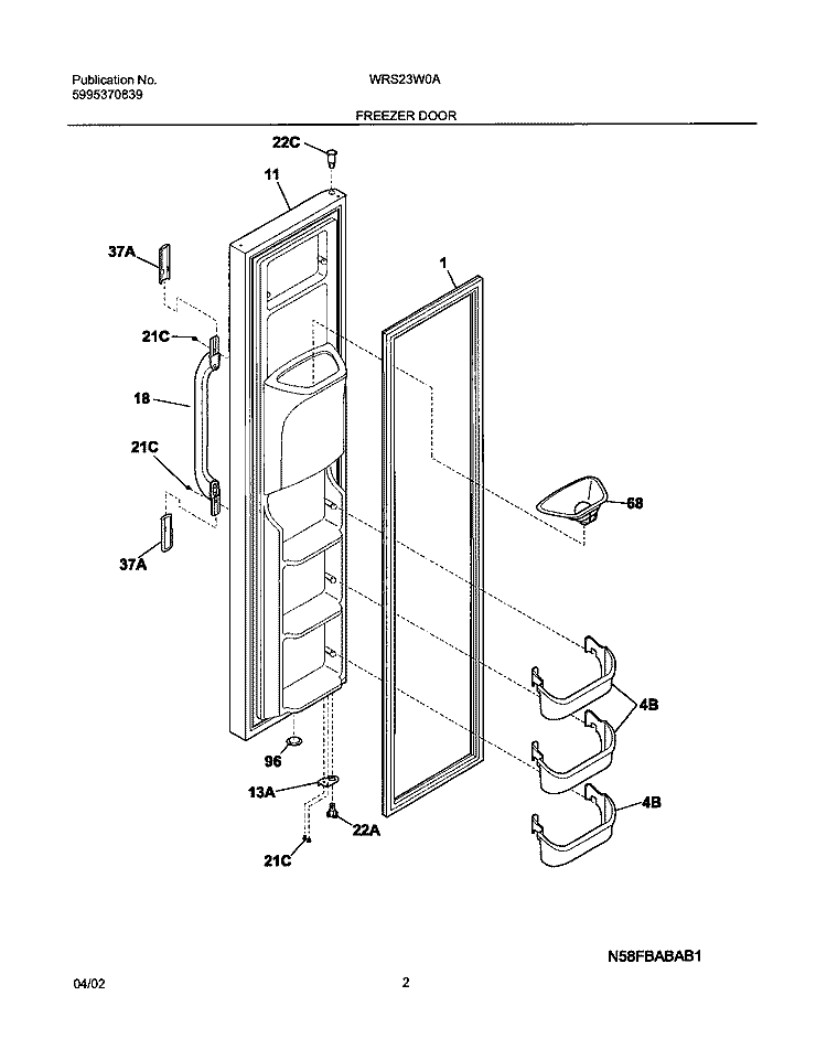 FREEZER DOOR Diagram and Parts List for WRS23W0AQ3  Westinghouse Refrigerator