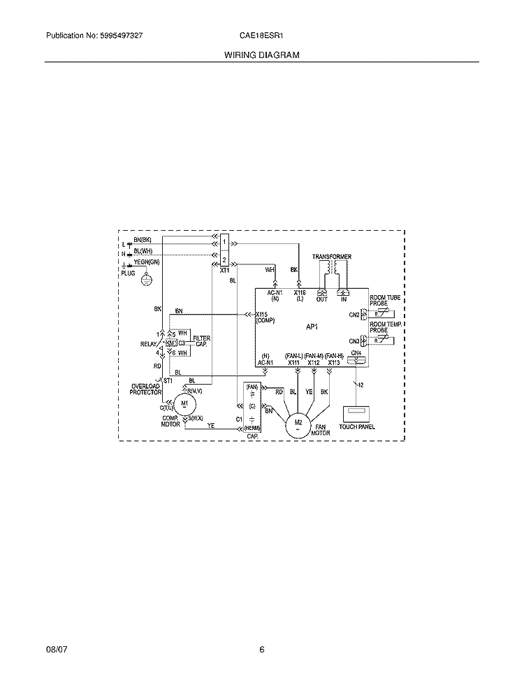 WIRING DIAGRAM Diagram and Parts List for CAE18ESR1  Crosley Air Conditioner