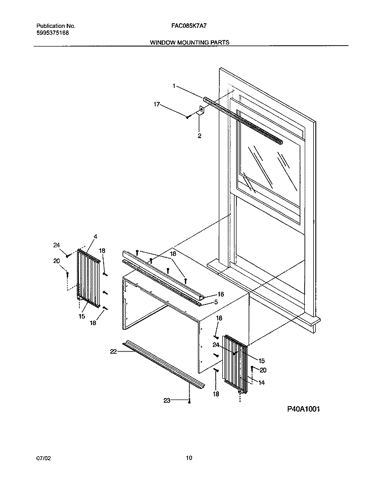 WINDOW MOUNTING PARTS Diagram and Parts List for FAC085K7A7  Frigidaire Air Conditioner