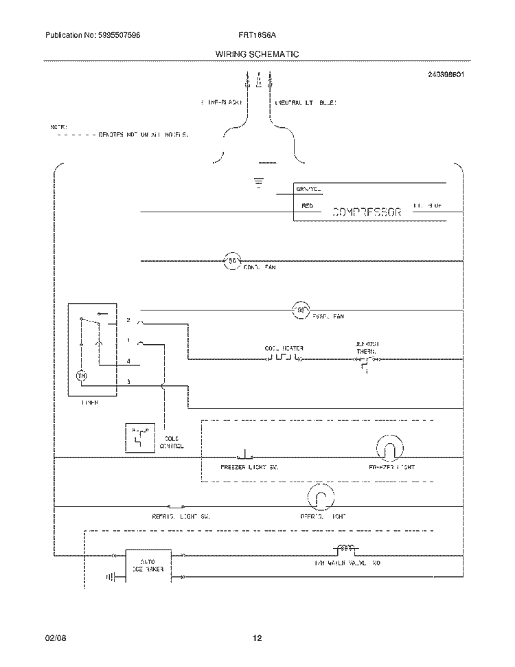 WIRING SCHEMATIS Diagram and Parts List for FRT18S6ABU  Frigidaire Refrigerator