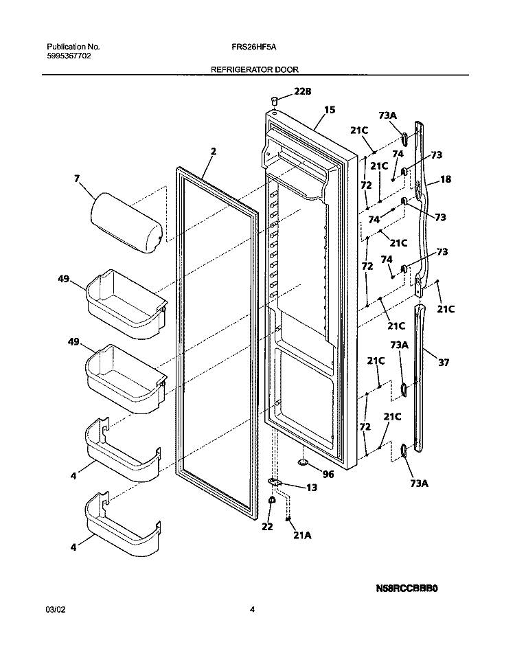 REFRIGERATOR DOOR Diagram and Parts List for FRS26HF5AQ2  Frigidaire Refrigerator