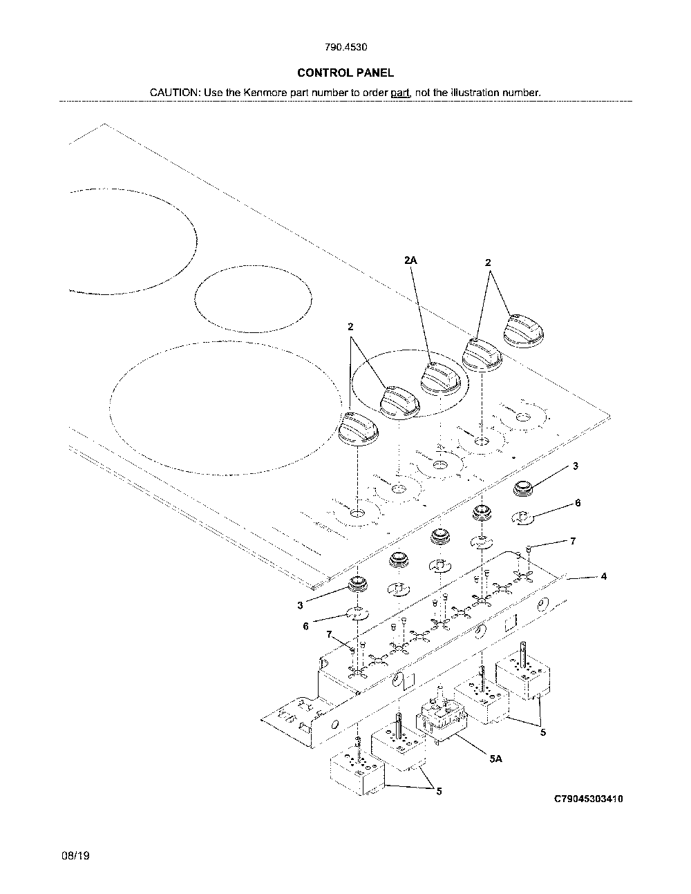 Control panel Diagram and Parts List for 79045302411  Kenmore Cooktop