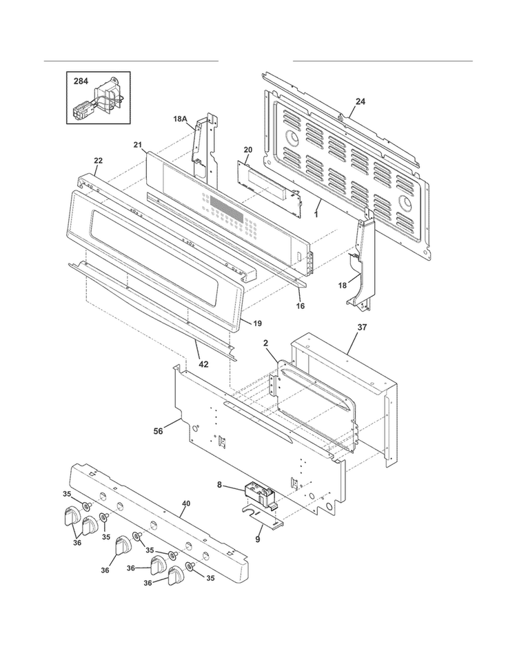 Backguard Diagram and Parts List for FGGF304DLB2  Frigidaire Range