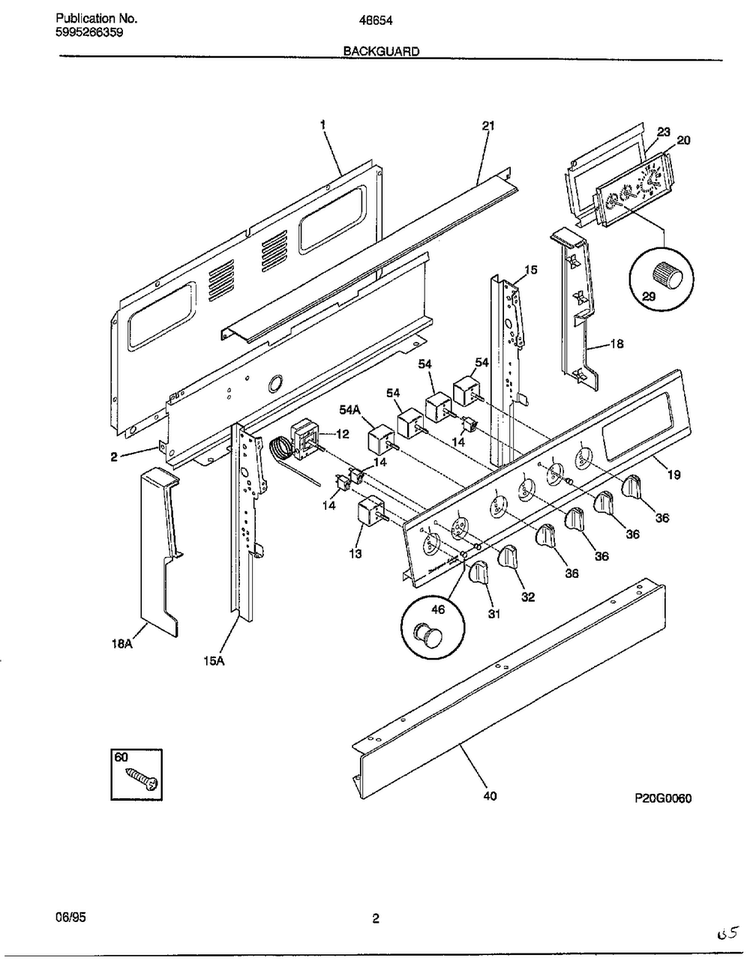 Backguard Diagram and Parts List for 486547A  Frigidaire Range