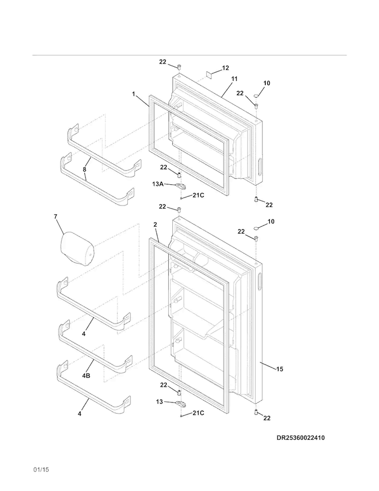 Doors Diagram and Parts List for 25360022411  Kenmore Refrigerator
