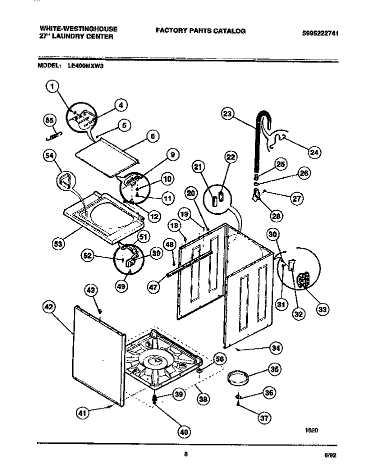 CABINET AND BASE Diagram and Parts List for LE400MXW3  Frigidaire Washer Dryer Combo