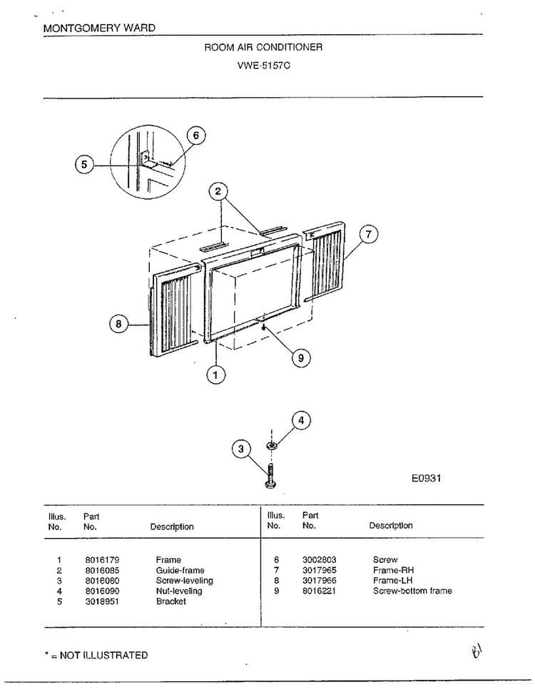 Room Air Conditioner Page 5 Diagram and Parts List for 5198B  Frigidaire Air Conditioner