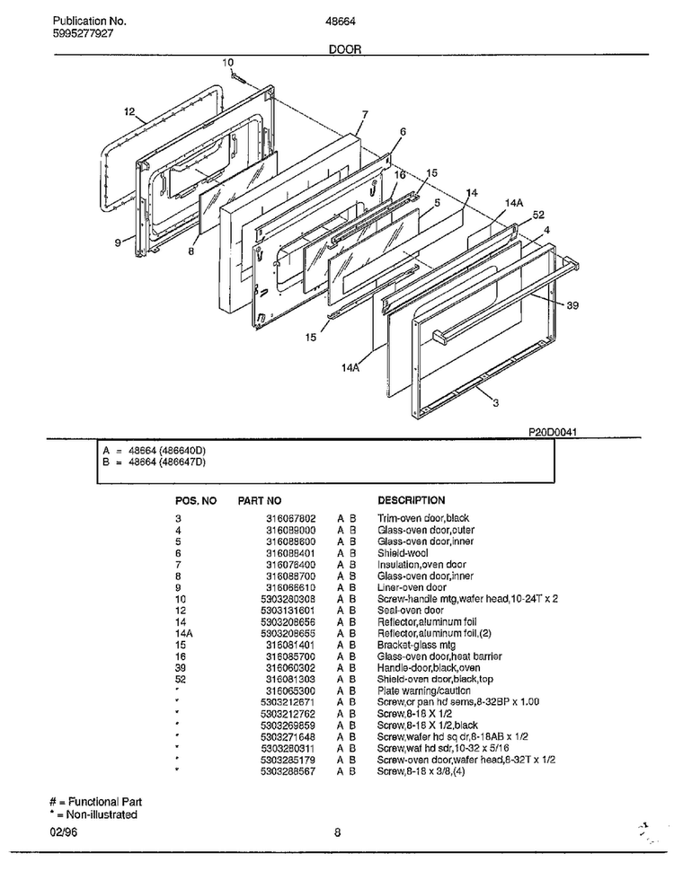 Door Diagram and Parts List for 486647C  Frigidaire Range