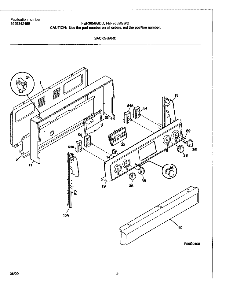 BACKGUARD Diagram and Parts List for FEF365BGWD  Frigidaire Range
