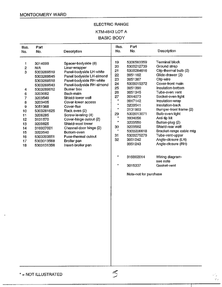 Basic Body Page 2 Diagram and Parts List for 4843A  Frigidaire Range