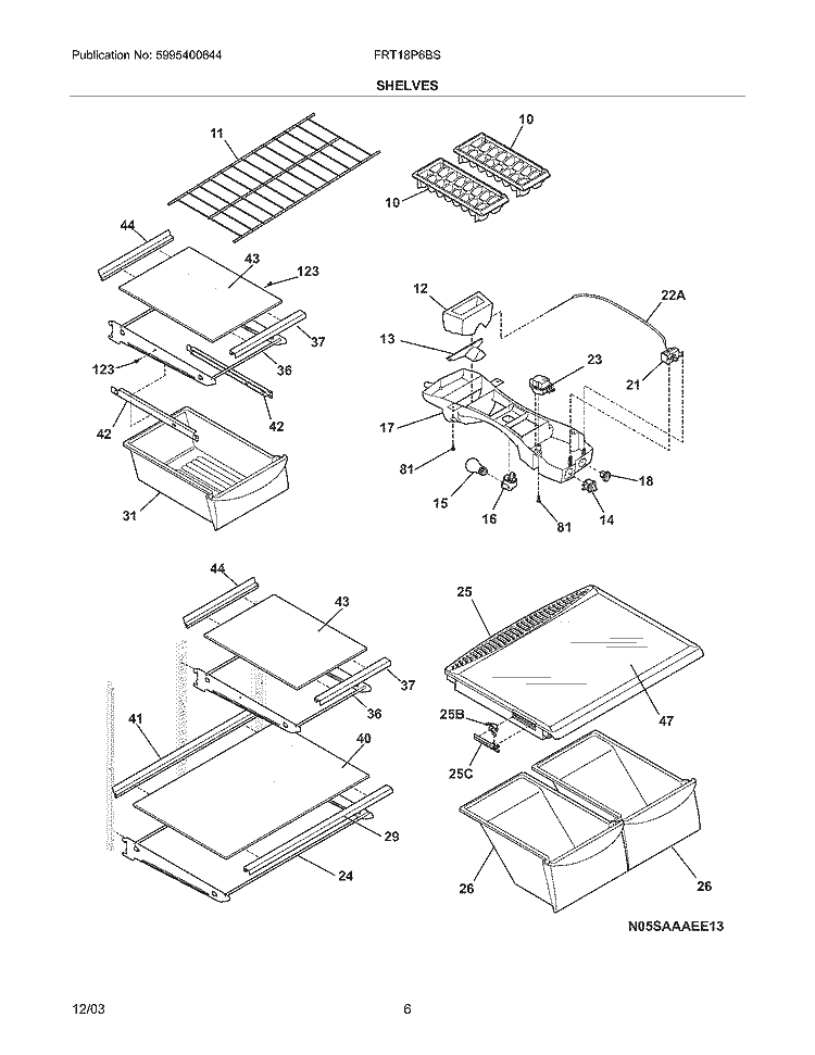 SHELVES Diagram and Parts List for FRT18P6BSK2  Frigidaire Refrigerator
