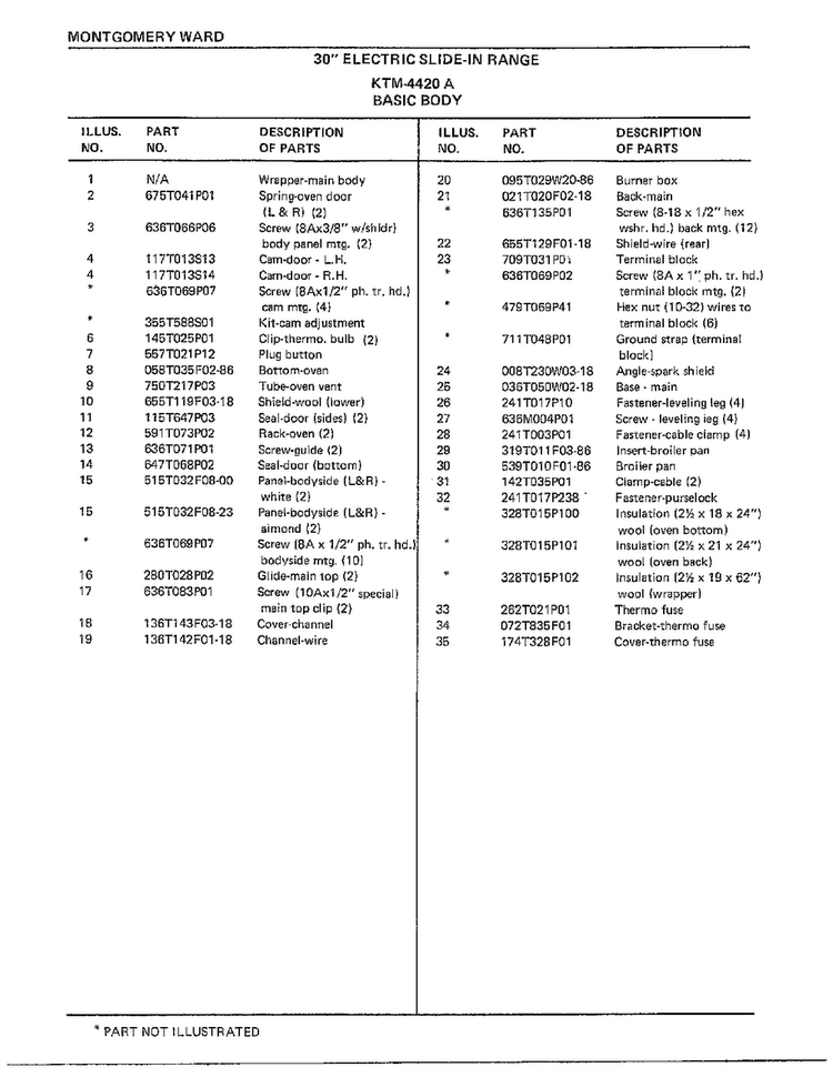 30" Electric Range/basic Body Page 2 Diagram and Parts List for 4420A  Frigidaire Range