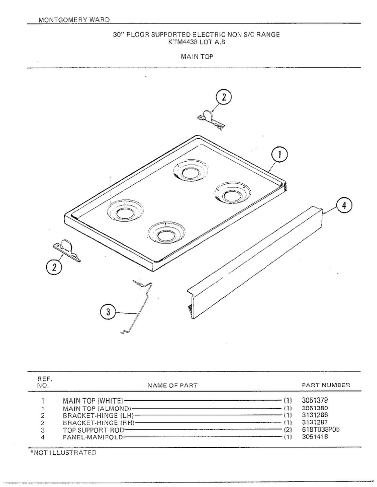 30" Floor/main Top Diagram and Parts List for 4438A  Frigidaire Range