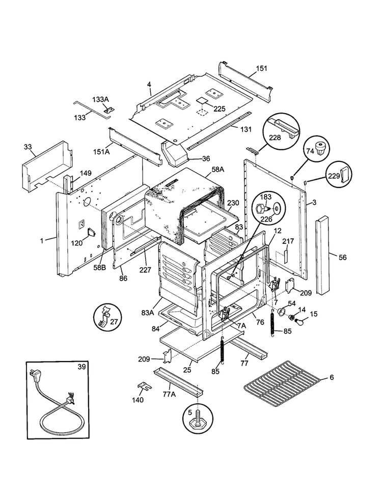 Body Diagram and Parts List for TGF605WFD5  Tappan Range