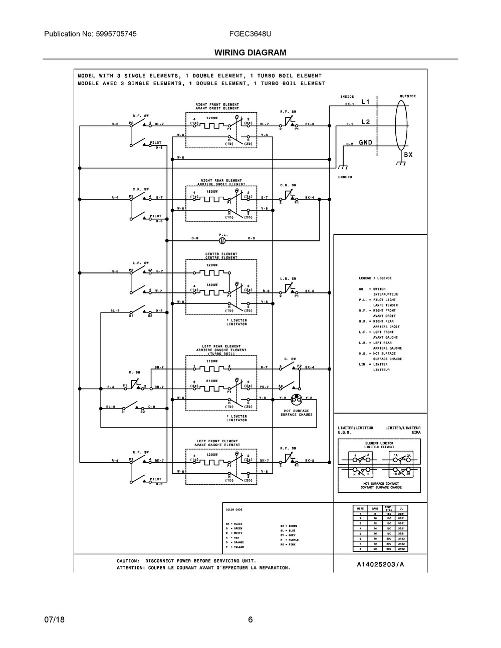 Wiring Diagram Diagram and Parts List for FGEC3648UB  Frigidaire Cooktop