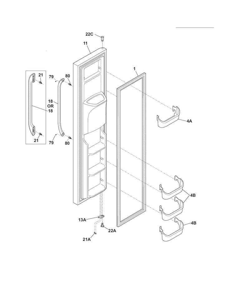 Freezer Door Diagram and Parts List for FFHS2322MS3  Frigidaire Refrigerator