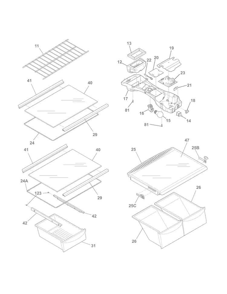 Shelves Diagram and Parts List for FFHT1800PS0  Frigidaire Refrigerator