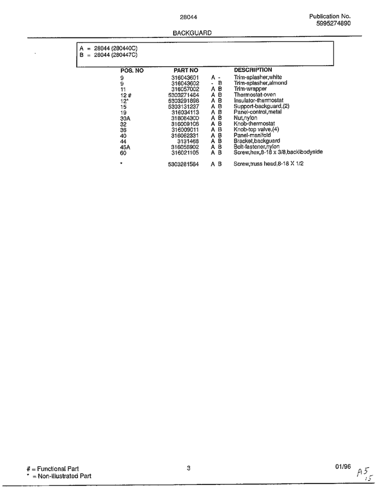 Backguard Page 2 Diagram and Parts List for 280440C  Frigidaire Range