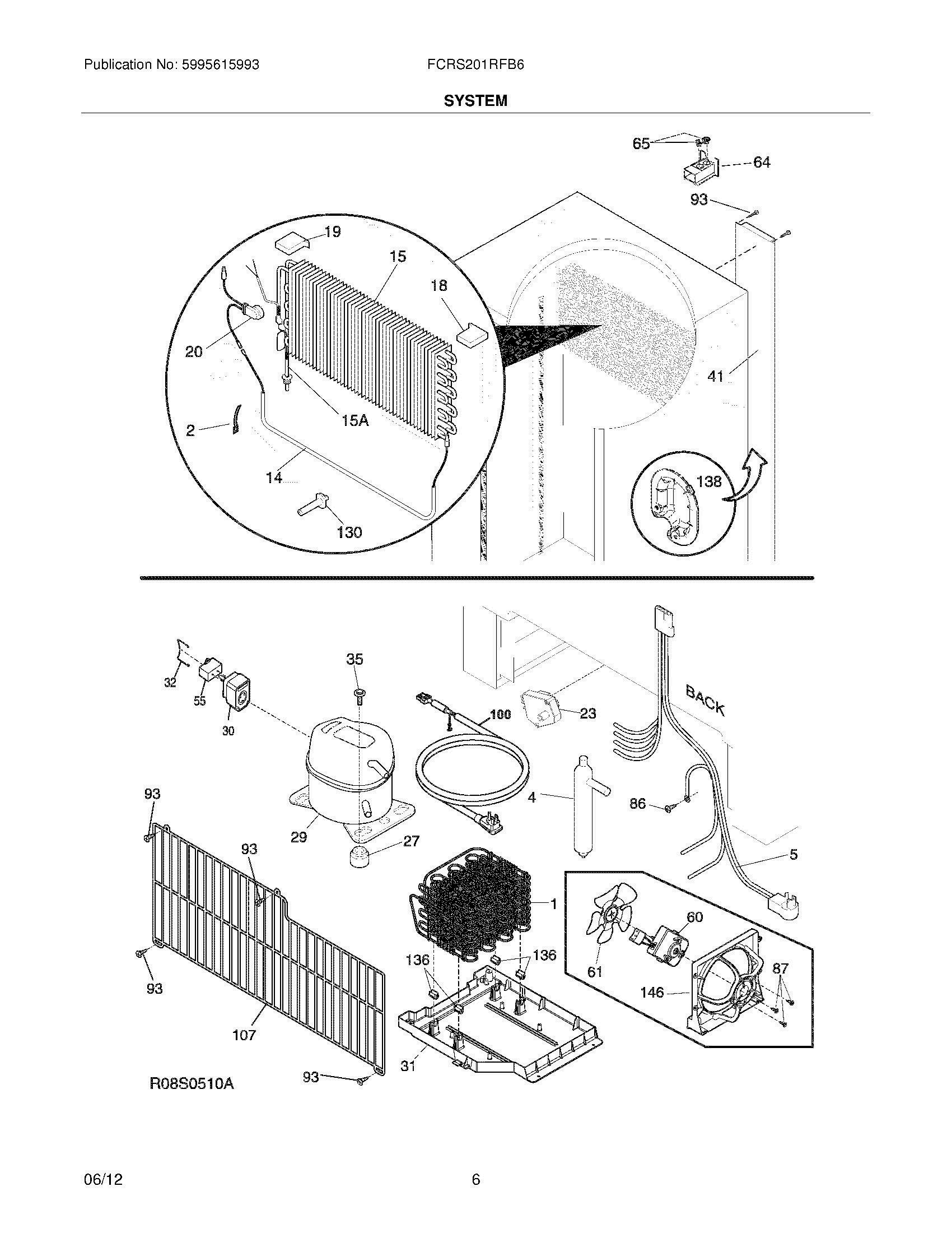 07 - SYSTEM Diagram and Parts List for FCRS201RFB6  Frigidaire Refrigerator
