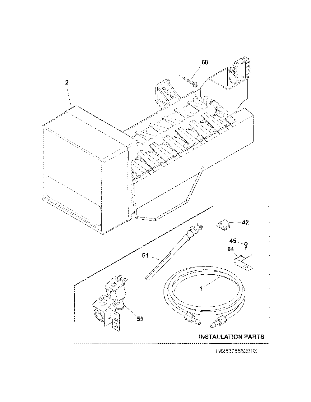 Ice Maker Diagram and Parts List for 2537888301F  Kenmore Refrigerator