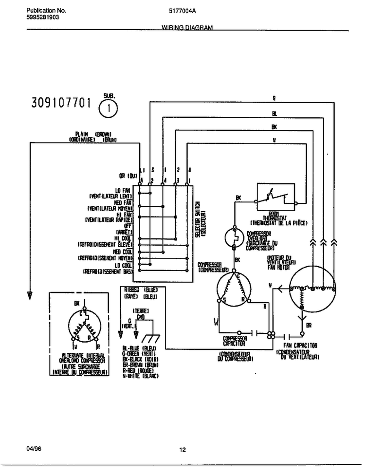 Wiring Diagram Diagram and Parts List for 5177004A  Frigidaire Air Conditioner