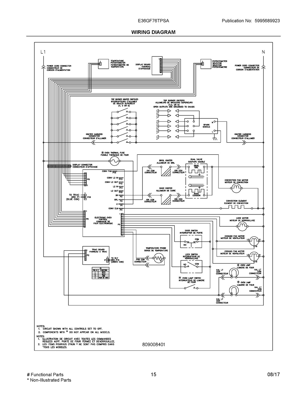 Wiring Diagram Diagram and Parts List for E36GF76TPSA  Frigidaire Range