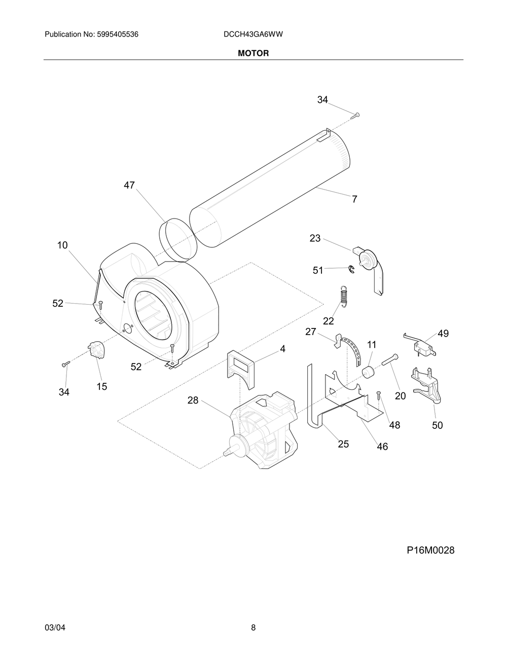 Motor Diagram and Parts List for DCCH43GA6WW  Frigidaire Dryer