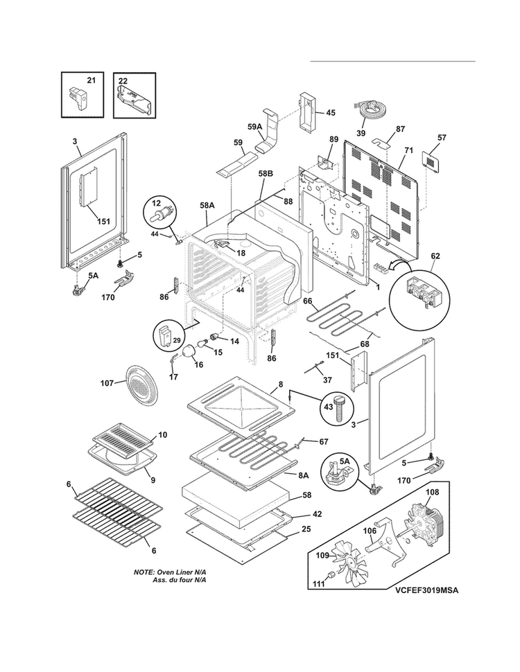 Body Diagram and Parts List for LEEF3021MWB  Frigidaire Range