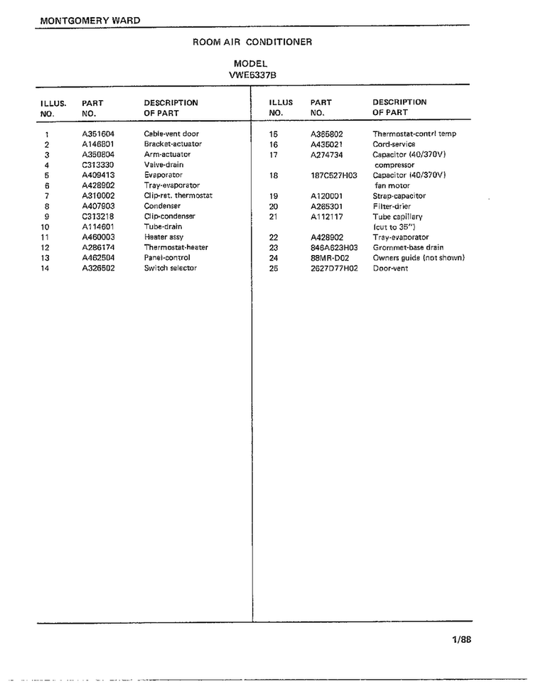 Room Air Conditioner Page 4 Diagram and Parts List for 5337B  Frigidaire Air Conditioner