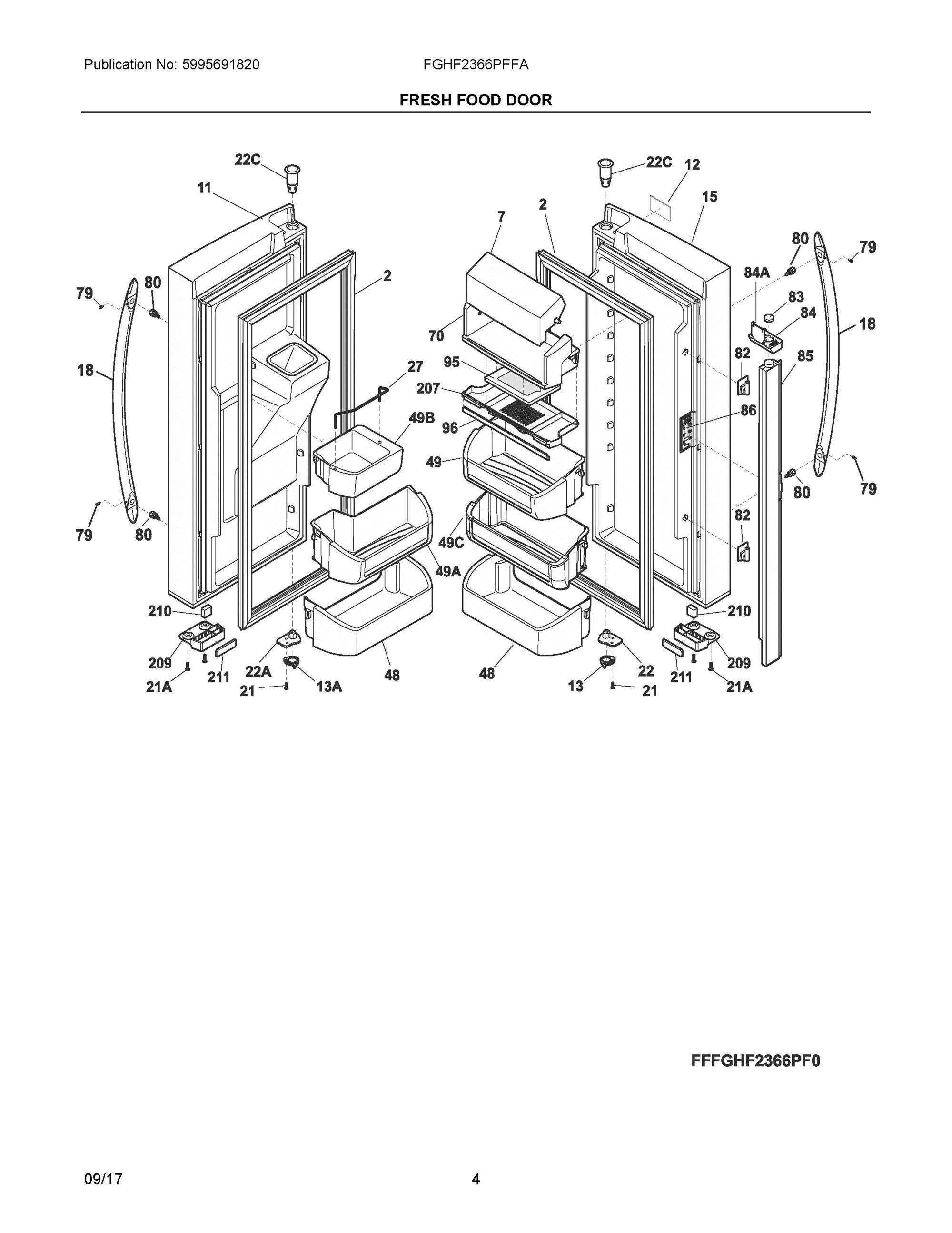 03 - FRESH FOOD DOOR Diagram and Parts List for FGHF2366PFFA  Frigidaire Refrigerator
