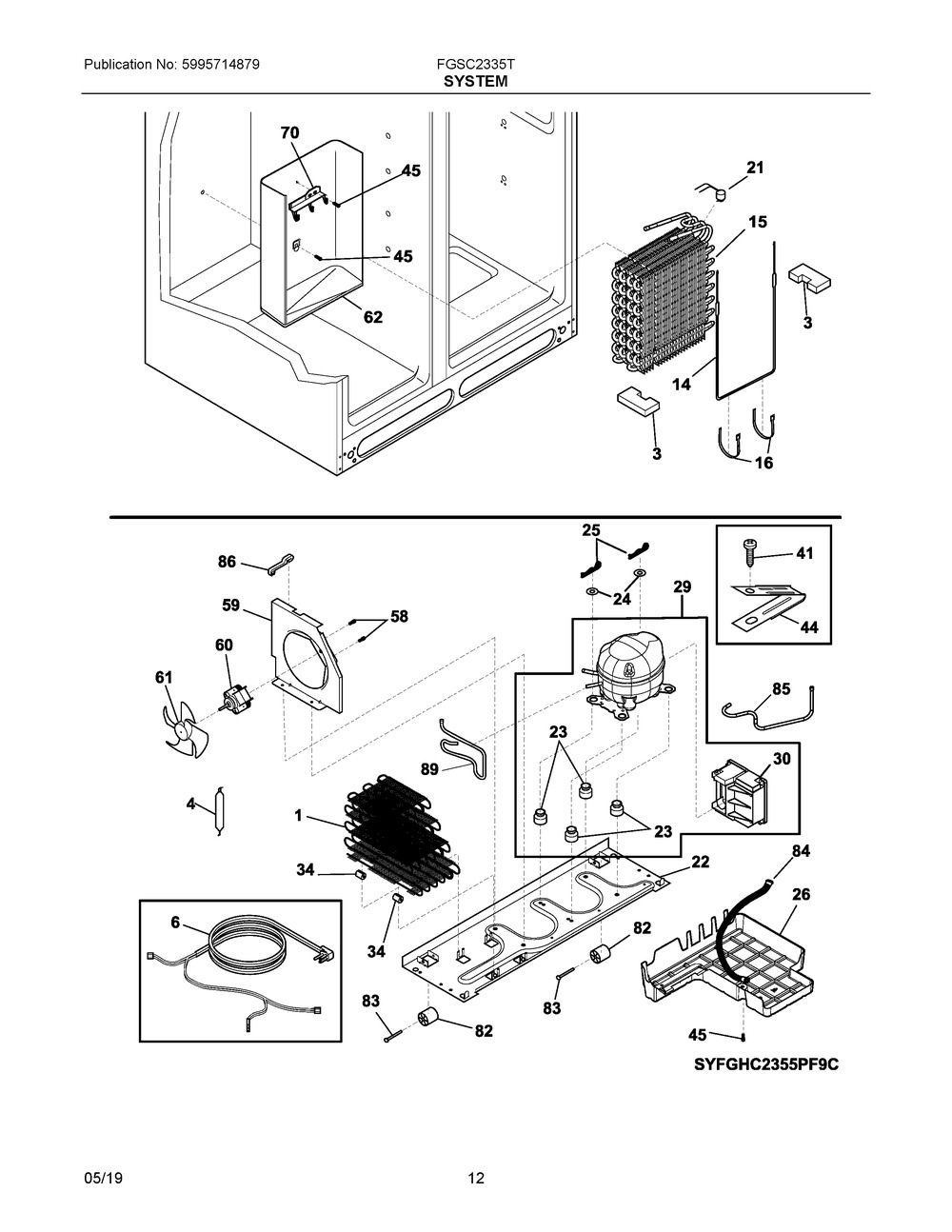 System Diagram and Parts List for FGSC2335TD8  Frigidaire Refrigerator