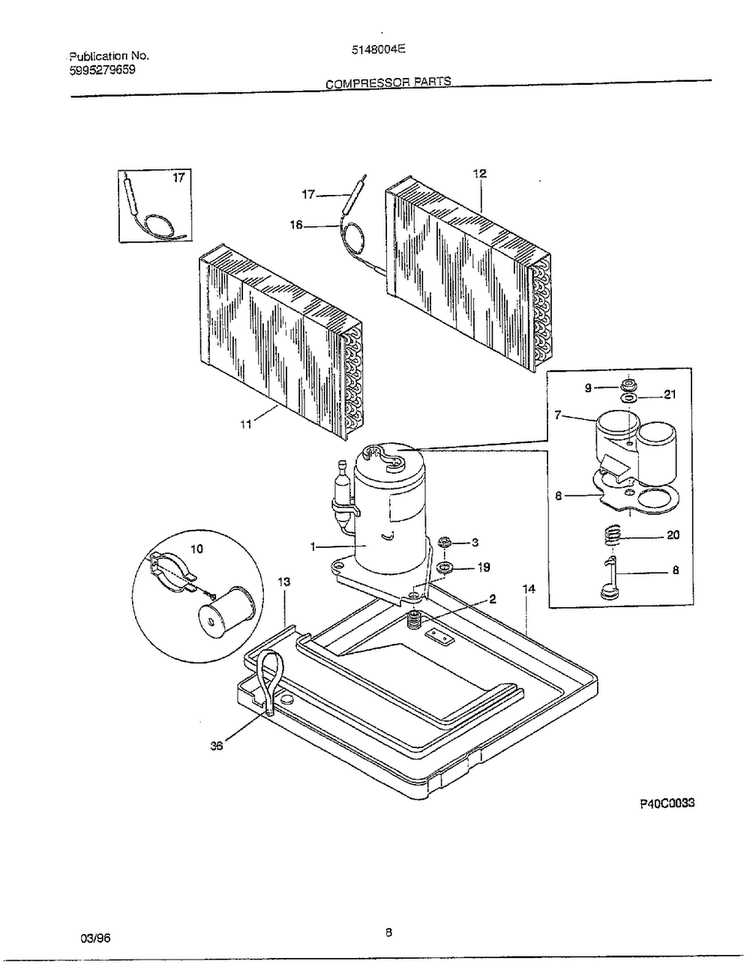 Compressor Parts Diagram and Parts List for 5148004E  Frigidaire Air Conditioner