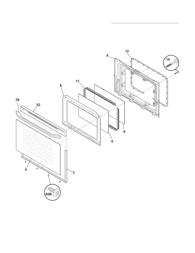 Door Diagram and Parts List for FFEF3013XWA  Frigidaire Range