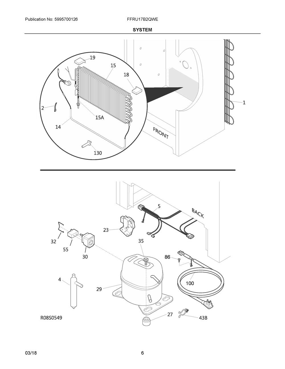 System Diagram and Parts List for FFRU17B2QWE  Frigidaire Refrigerator