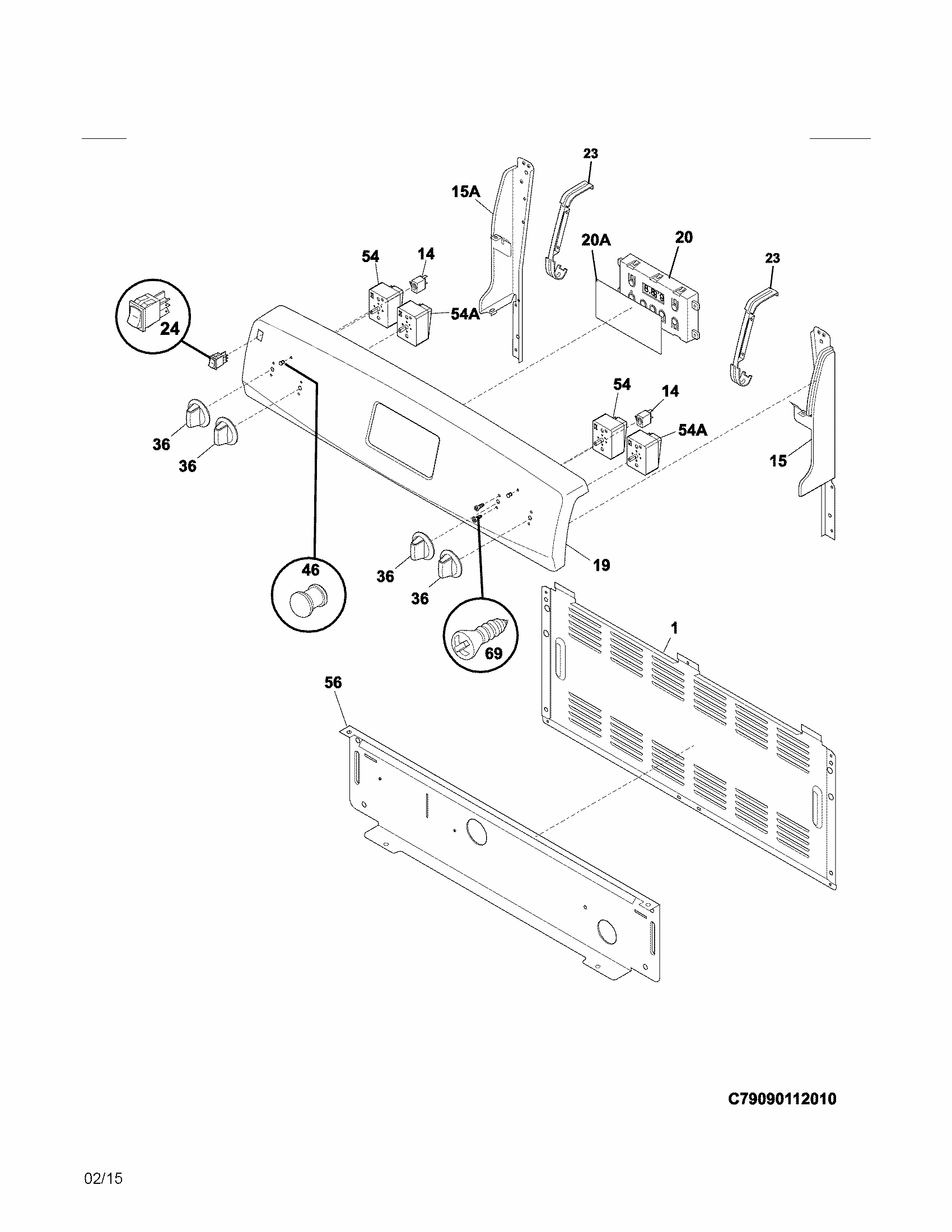 Backguard Diagram and Parts List for 79093003311  Kenmore Range
