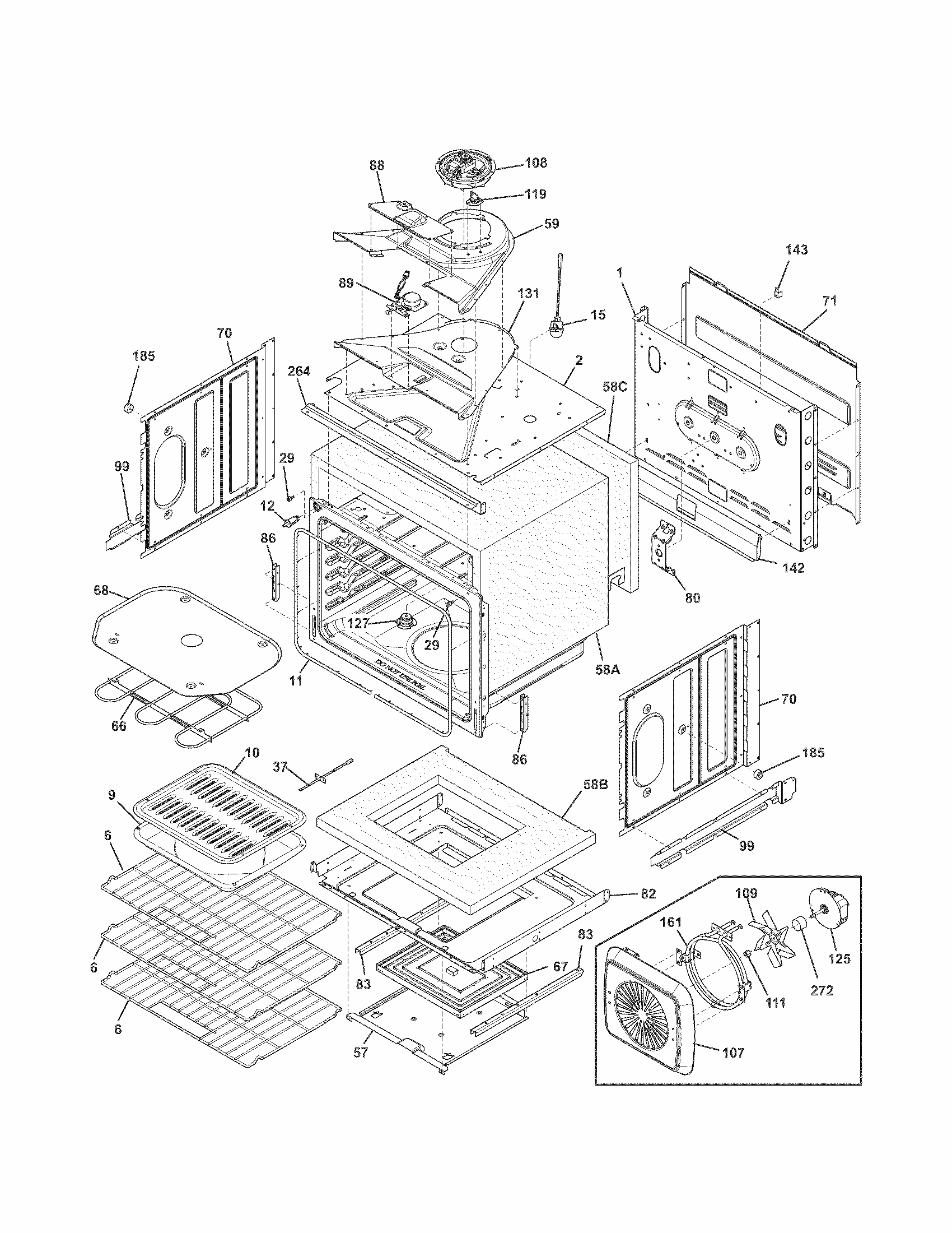 Upper Oven Diagram and Parts List for 79049533311  Kenmore Wall Oven