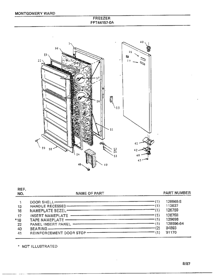 Freezer Diagram and Parts List for 44157A-0  Frigidaire Freezer