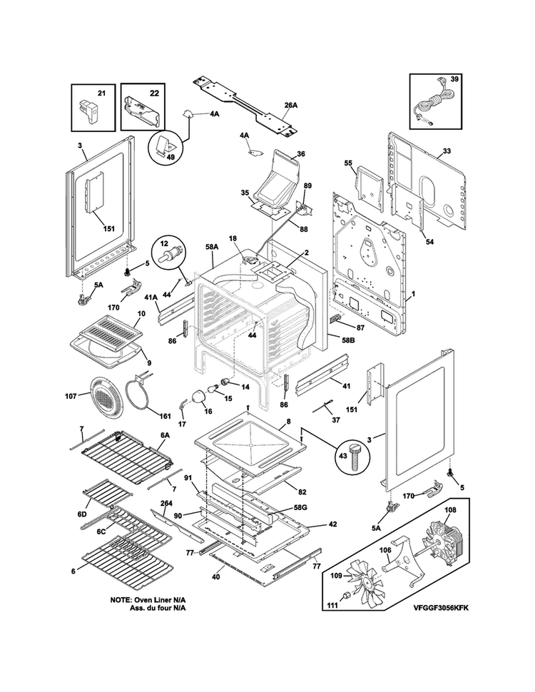 Body Diagram and Parts List for FGGF3054MFD  Frigidaire Range
