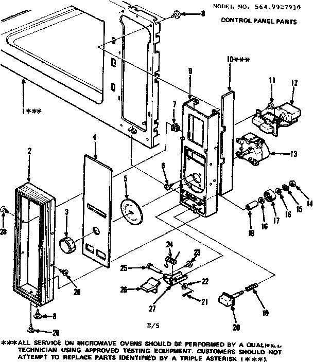 Control Panel Parts Diagram and Parts List for 5649927910  Kenmore Microwave