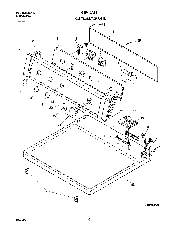CONTROL PANEL Diagram and Parts List for GER442AS1  Gibson Dryer
