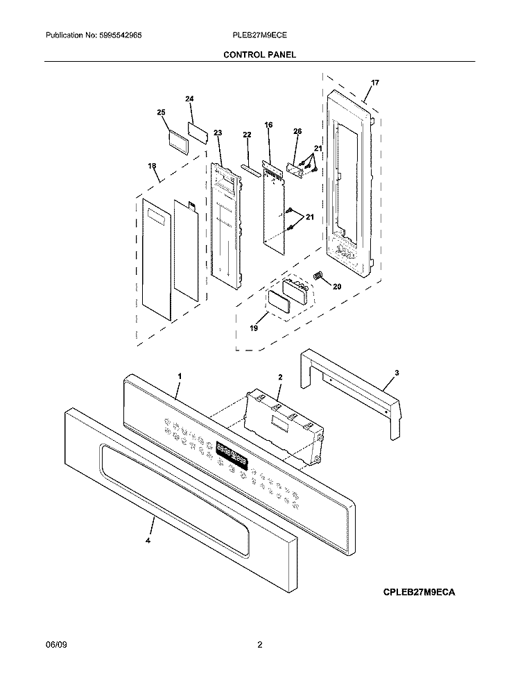 CONTROL PANEL Diagram and Parts List for PLEB27M9ECE  Frigidaire Microwave Oven Combo
