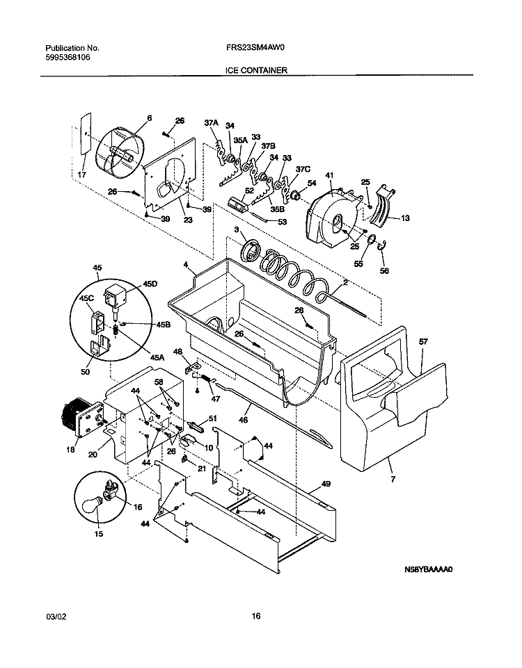 ICE CONTAINER Diagram and Parts List for FRS23SM4AW0  Frigidaire Refrigerator