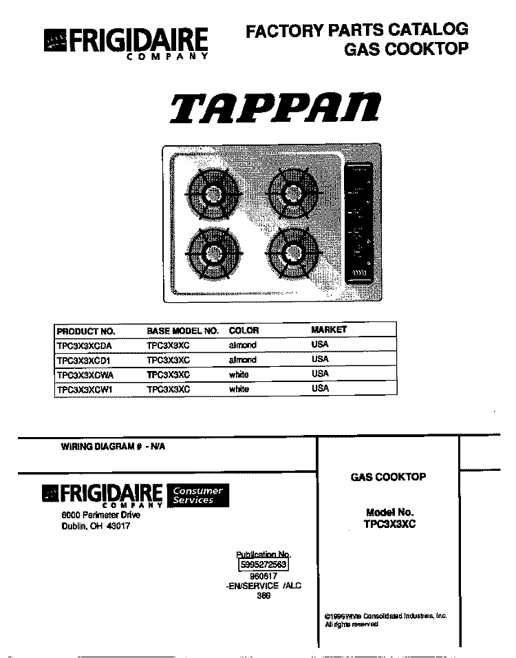 COVER Diagram and Parts List for TPC3X3XCDA  Tappan Cooktop