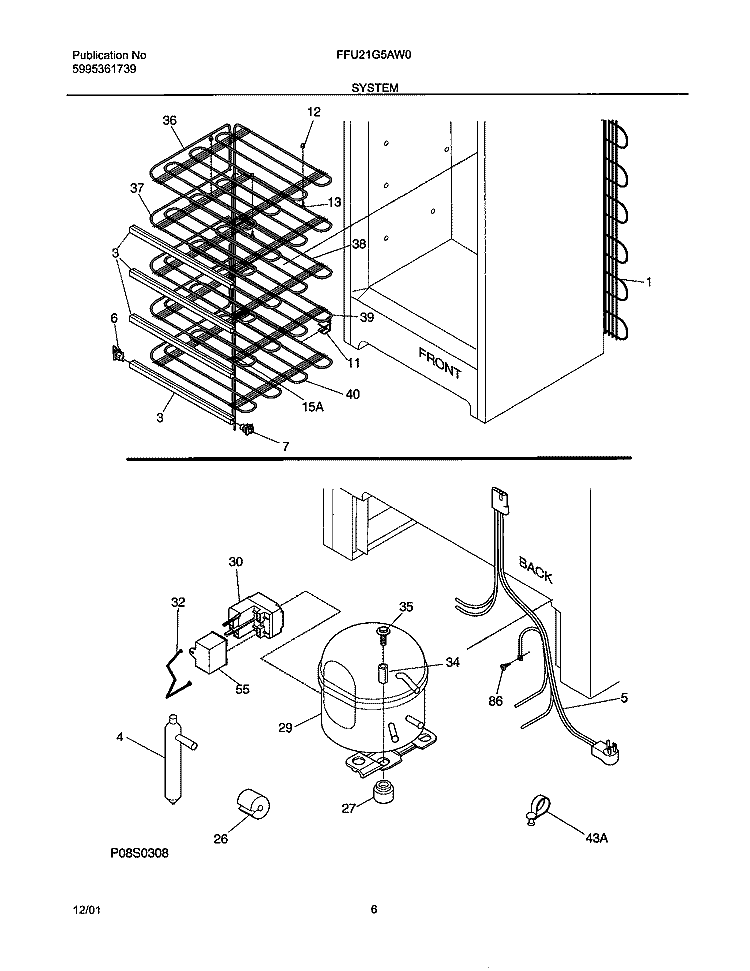 SYSTEM Diagram and Parts List for FFU21G5AW0  Frigidaire Freezer