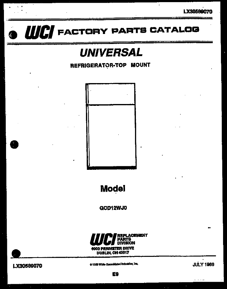 COVER Diagram and Parts List for GCD12HJ0  Frigidaire Refrigerator