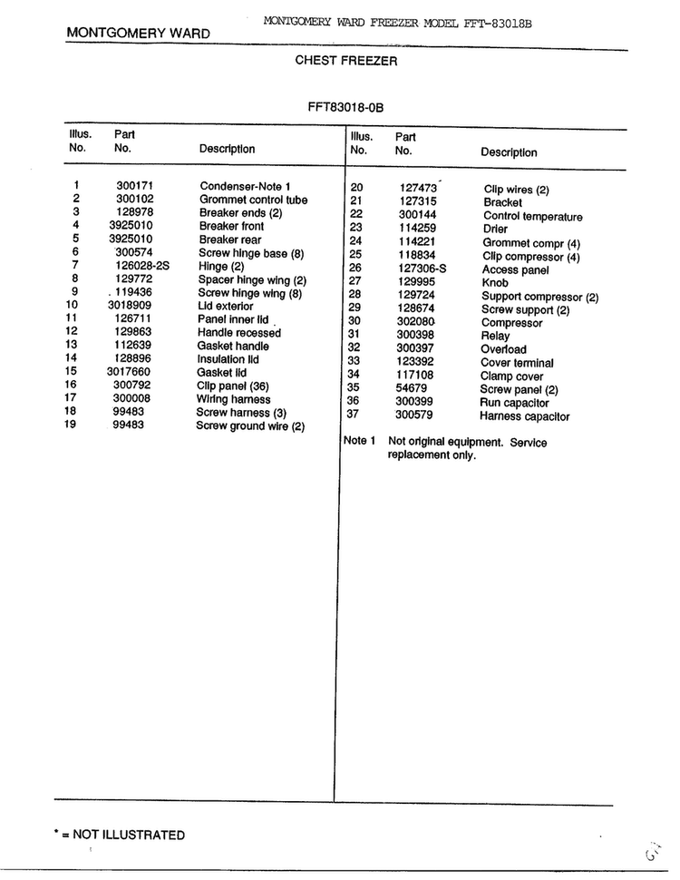 Chest Freezer Page 2 Diagram and Parts List for 73018B  Frigidaire Freezer
