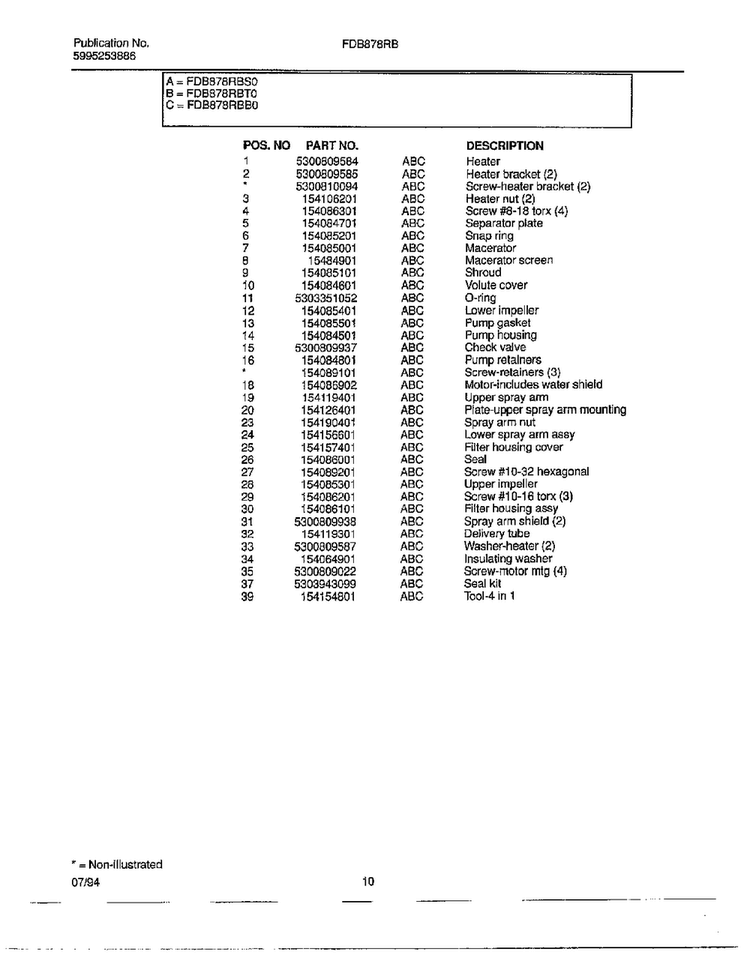 Dishwasher Page 9 Diagram and Parts List for 789  Frigidaire Dishwasher