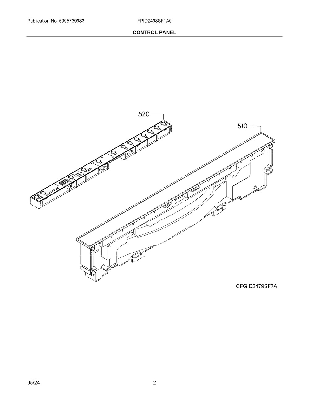 Control Panel Diagram and Parts List for FPID2498SF1A0  Frigidaire Dishwasher